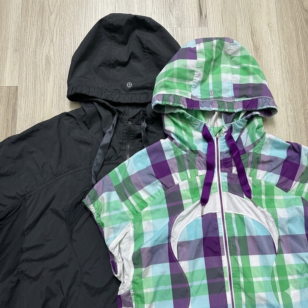 Lululemon Sleeveless Windbreaker Hoodie Womens 12 Black Plaid Bundle 2pc